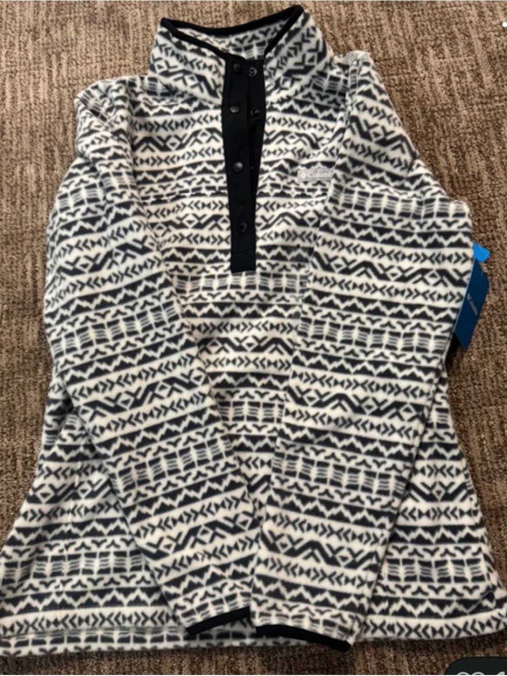Columbia Black and White Patterned Snap-Pullover Fleece
